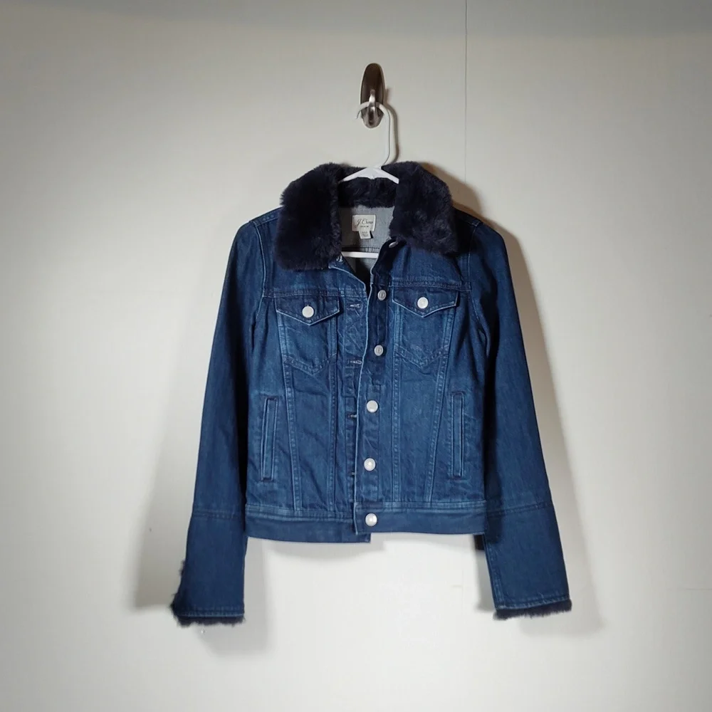 J. Crew Retro‎ Denim Jacket with Faux Fur XXS